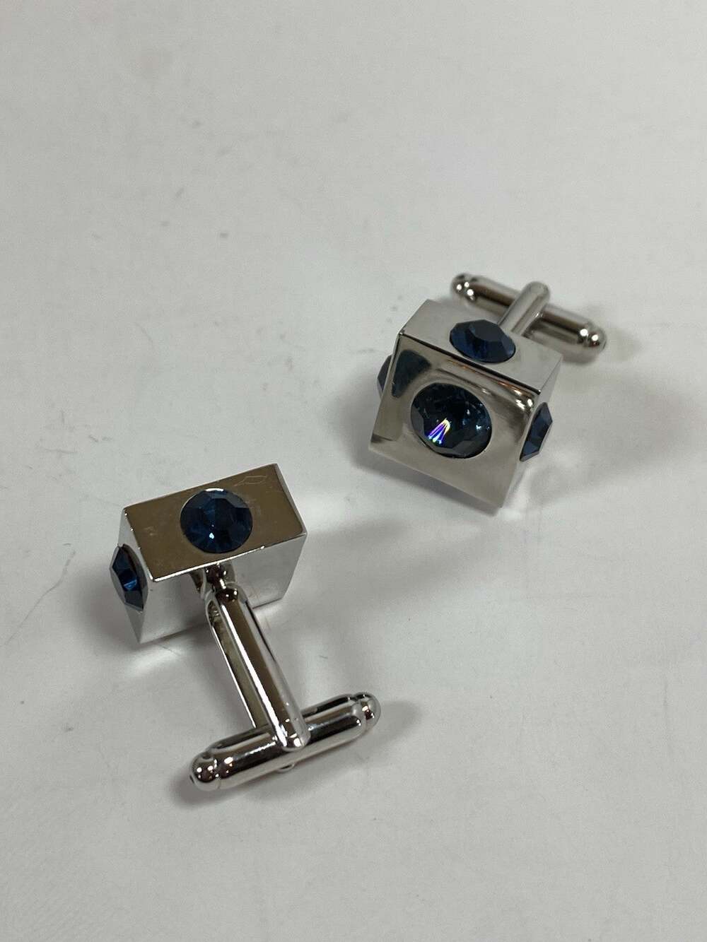 Cubic Cufflinks w Blue Stones